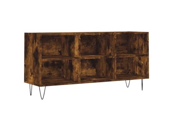 KUPTYERFG TV-Schrank Räuchereiche 103,5x30x50 cm Lowboard Holzwerkstoff Praktisches TV-Möbel mit 6 Fächern und robusten Eisenbeinen für Wohnzimmer oder Schlafzimmer in Räuchereiche-Optik.