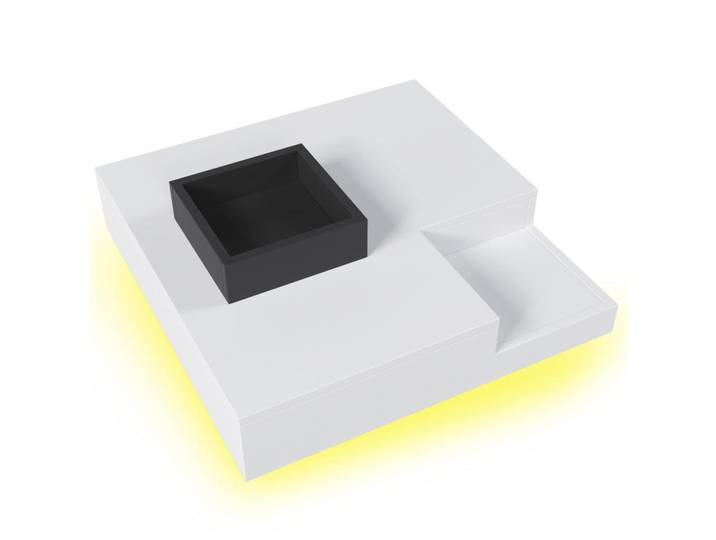 Okmyhome Couchtisch 72/72/30 cm in Weiß/Schwarz aus Spanplatte mit LED-Lichteffekt, Rechteckig, 72x30x72 cm, Wohnzimmer, Wohnzimmertische, Couchtische