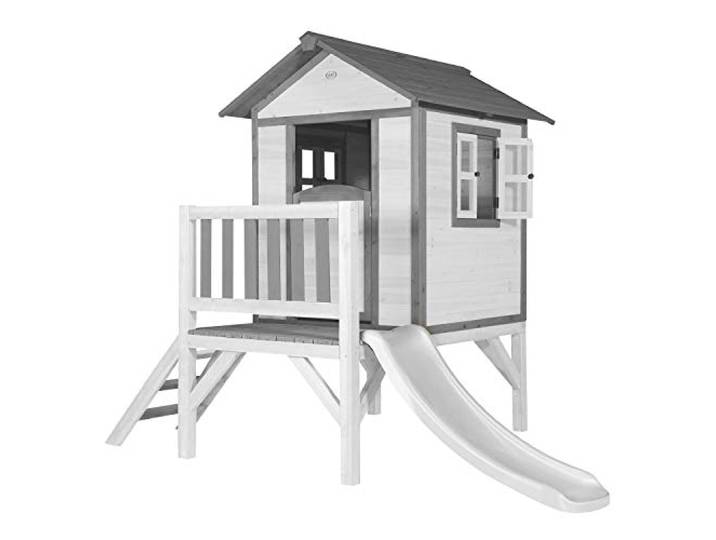 AXI Beach Lodge XL Spielhaus aus Holz in Weiß mit Weißer Rutsche Kleiner Spielturm, Stelzenhaus mit Veranda & Rutsche für Kinder, FSC Holz, Podesthöhe 57 cm