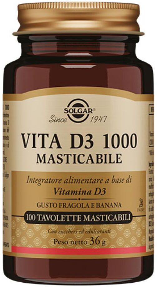 SOLGAR IT. MULTINUTRIENT SpA Solgar - Vita D3 1000 Masticabile 100 tavolette masticabili gusto fragola e banana
