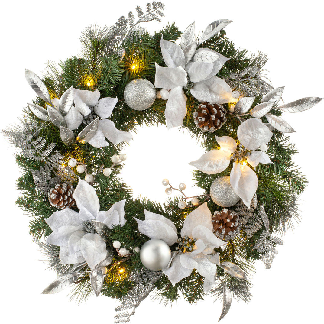 Mail Order Online Ltd Faux Lighted 61cm Wreath White 61cm H X 61cm W X 10.16cm D