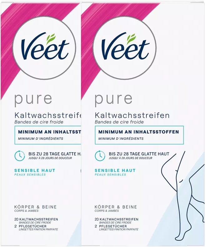 Veet - Pure Kaltwachsstreifen Körper & Beine Sensitive Haut DUO, 2X20STK