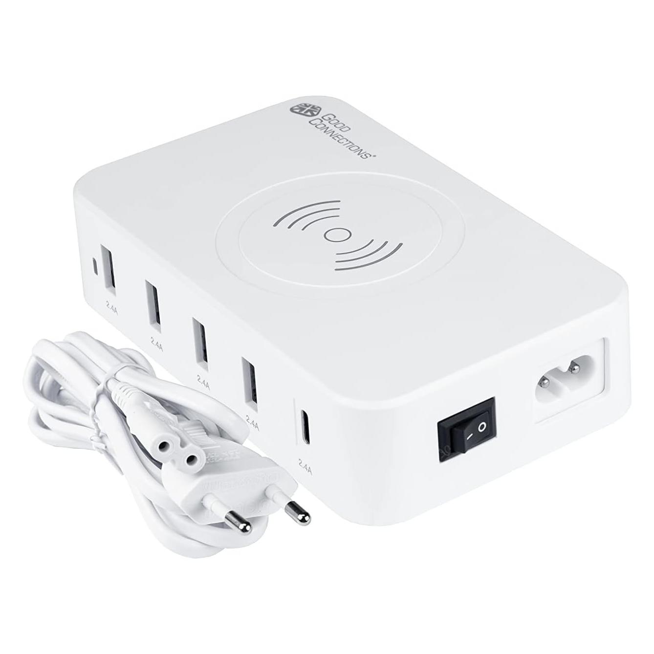 Good Connections USB-Desktop-Ladestation 60W, 5 Anschlüsse (1x USB-Câ"¢ und 4x USB-A), 10W Qi Wireless Charging (60 W, 5 Ports) (PCA-D005W)