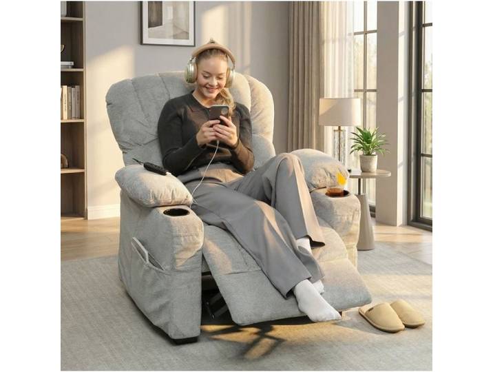 WUVRIE Fauteuil relax électrique gris 2 positions mémoire USB porte-gobelets 1 place