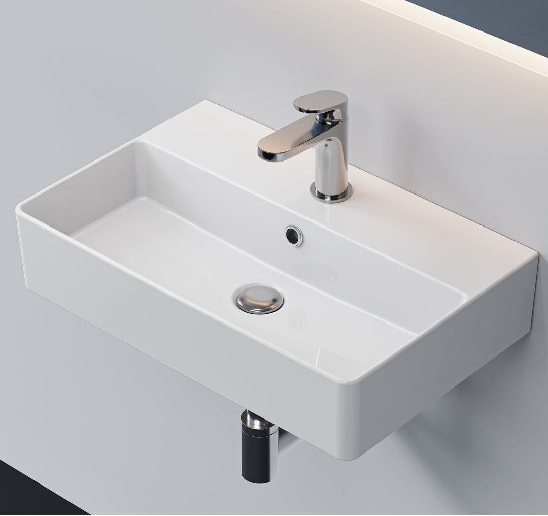 HOROW Basin 560 mm L x 360 mm W Ceramic Rectangle Sink and Overflow white 360mm W