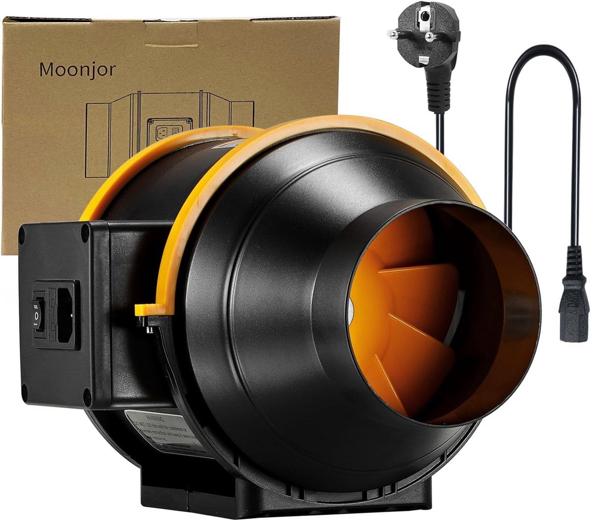 Zwarte plastic kanaalventilator 125mm met 2 snelheden voor huis en kantoor