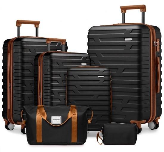 Rolipo Softcase Koffer-Set mit Zahlenschloss, 4 Rollen, 6 Fächer, schwarz