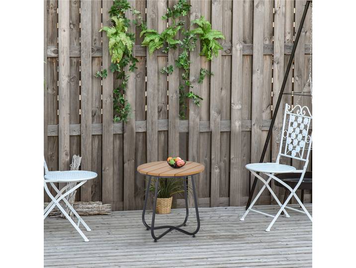 Outsunny Table Basse Ronde Ø49cm Acier Marron Terrasse Balcon