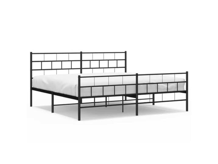 PUGYNBK Bettgestell aus Metall, Schwarz, 193 x 203 cm Pulverbeschichteter Stahl, Metallleisten, Stauraum, funktionales Kopfteil