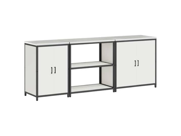 IBUQDDV Küchenschrank HATTEM 3 STK. Weiß Stahl Aufbewahrung Stahlkonstruktion, mehrere Fächer, schwarze Griffe, solide Stahlbeine, einfache Montage, industrielles Design