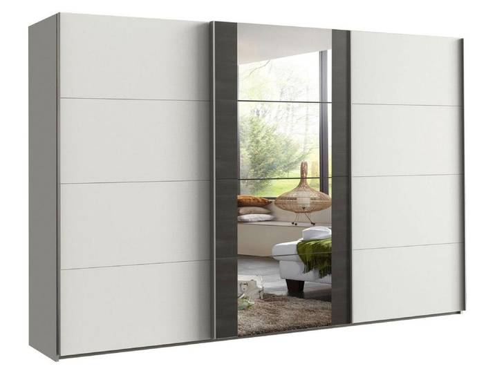 Schwebetürenschrank Bern Kleiderschrank Ausführung wählbar,Weiß / Raw Steel,360x64x236cm
