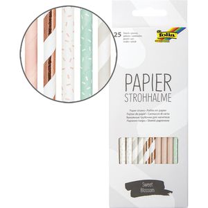 Folia Strohhalme Sweet Blossom 12596, aus Papier, Länge 19,7cm, farbig, 25 Stück