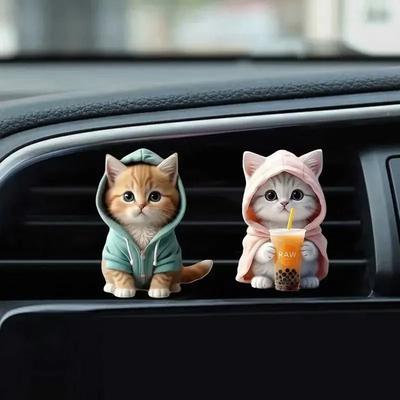 Uplift Picks Cute Cat Car Air Freshener Vent Clip Aromatherapy Diffuser Decor cat 2 Pcs