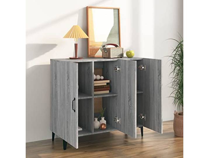 KTHLBRH Sideboard Grau Sonoma 90 x 34 x 80 cm aus mehrschichtigem Holz 6 Fächer, Industrie-Stil, Ausstellungsfläche, robust und stabil, kippsicher