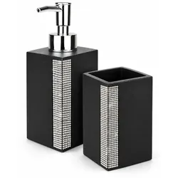 BADfabrik24 Edition One Badaccessoire-Set Lindos Schwarz – Zahnputzbecher & Seif...