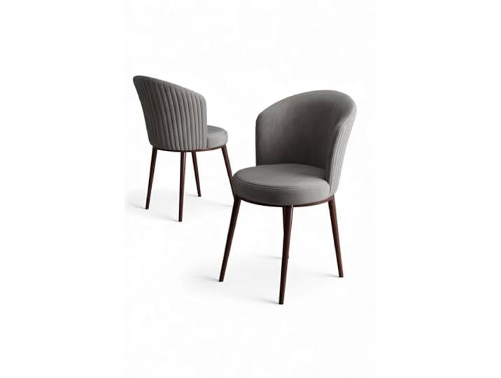 Hanah Home Modern Chair Set (2 Pieces), Grey & Brown, 45 x 87 x 41 cm 100% Metal Frame, Plywood Back, Babyface Fabric Stylish Scandinavian Design