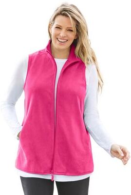 Women's Zip-Front Microfleece Vest by Woman Within in Raspberry Sorbet (Size M)