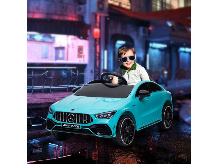 AIYAPLAY Voiture électrique pour enfants, télécommandée, avec roulettes de transport, lumières LED, klaxon, pour enfants de 3 à 6 ans, Bleu clair
