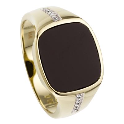 Fingerring JOBO "Ring mit Onyx und 12 Diamanten" Gr. 70, schwarz, Fingerringe, Herren, 70, SI = kleine Einschlüsse, Diamanten Gelbgold 585, Diamanten, Gelbgold 585, Fingerring, 585 Gold bicolor