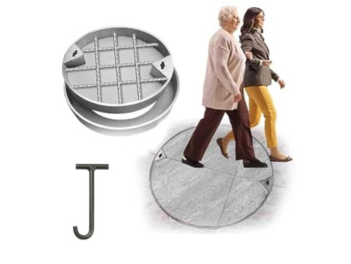 Runder Schachtdeckel, Unsichtbarer Klärgrubendeckel Für Einfahrten Edelstahl-Ablaufdeckel, J-Haken-Zugang, Fliesbare Oberfläche, Für Private, Gewerbliche Und Industrielle(D80cm(31.5 in))
