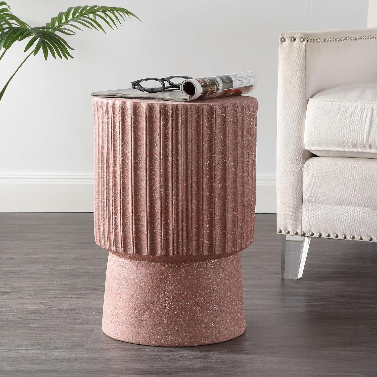 Louisa Moderner Art-Deco-Tambur-Akzenttisch, Art-Deco, minimalistisch, zeitgenössisch, Bohemian, Mitte des Jahrhunderts, Terrasse, Garten, Badezimmer, Wohnzimmer, rosa