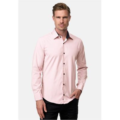 Langarmhemd RUSTY NEAL, Herren, Gr. S, EURO-Größen, rosa, 60% Baumwolle, 37% Polyester, 3% Elasthan, unifarben, Hemden, mit trendigem Farbkontrast