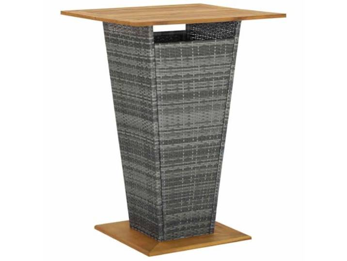GHVBNMF Bartisch Outdoor 80x80x110 cm Poly Rattan Akazienholz Grau Wetterfester Stehtisch aus PE-Rattan und Akazie für Garten, Terrasse und Balkon mit robuster Latten-Tischplatte.