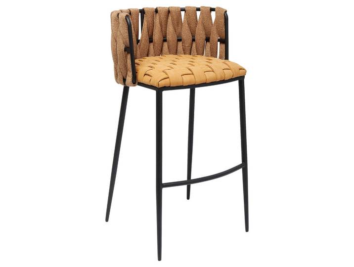 Kare-Design Barhocker, Braun, Gelb, Schwarz, Metall, konisch, Rundrohr, 53x100x48 cm, Stoffauswahl, Esszimmer, Barmöbel, Barhocker