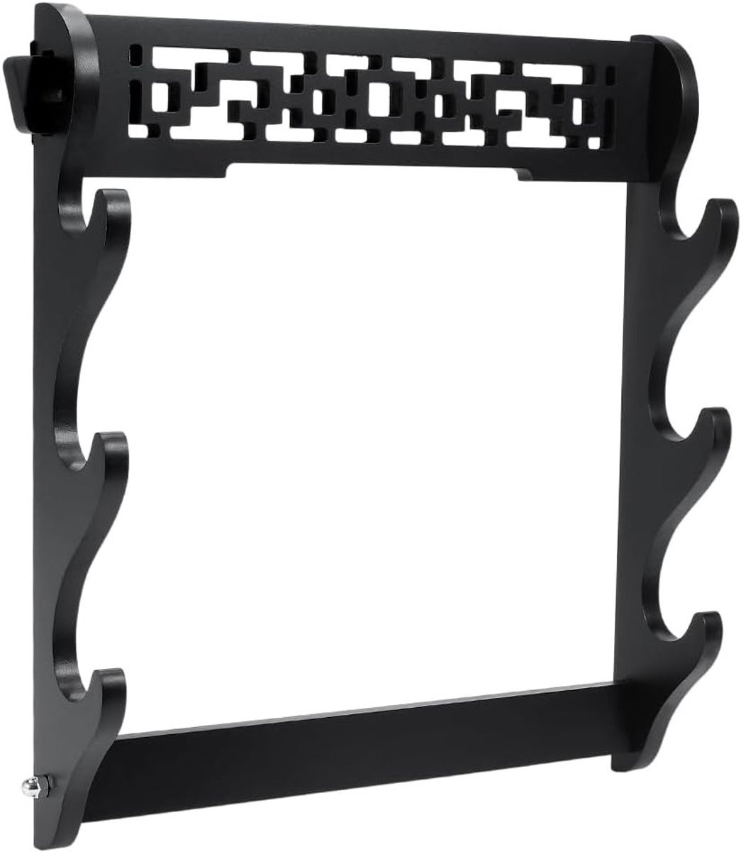 Set van 3-laagse zwarte Katana wandhouder voor samurai zwaarden, B/D/H: 38 x 38,3 x 7,4 cm