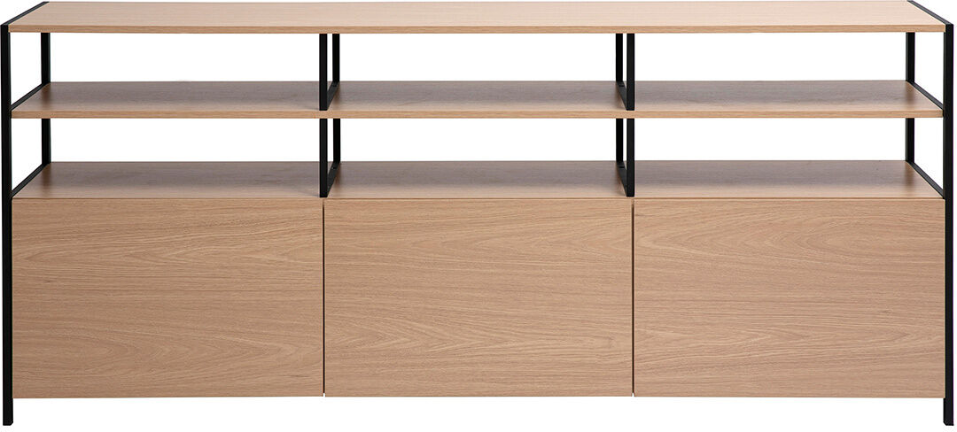 Miliboo Niedriges Sideboard in heller Eichenholzoptik und schwarzem Metall L180 cm MAXENCE