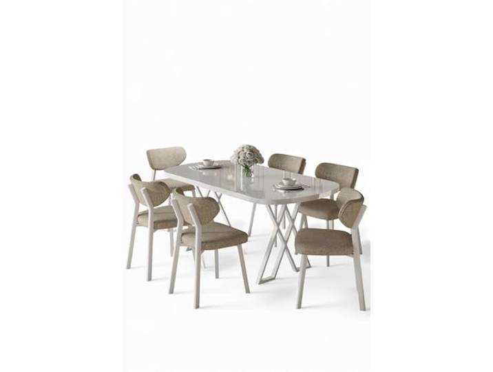 Hanah Home Modern 7-Piece Dining Table & Chairs Set, White & Cappuccino, 100% MDF with Metal Legs, Boucle Fabric, Scandinavian Design Table: 168x90x76 cm, Chairs: 46x85x45 cm