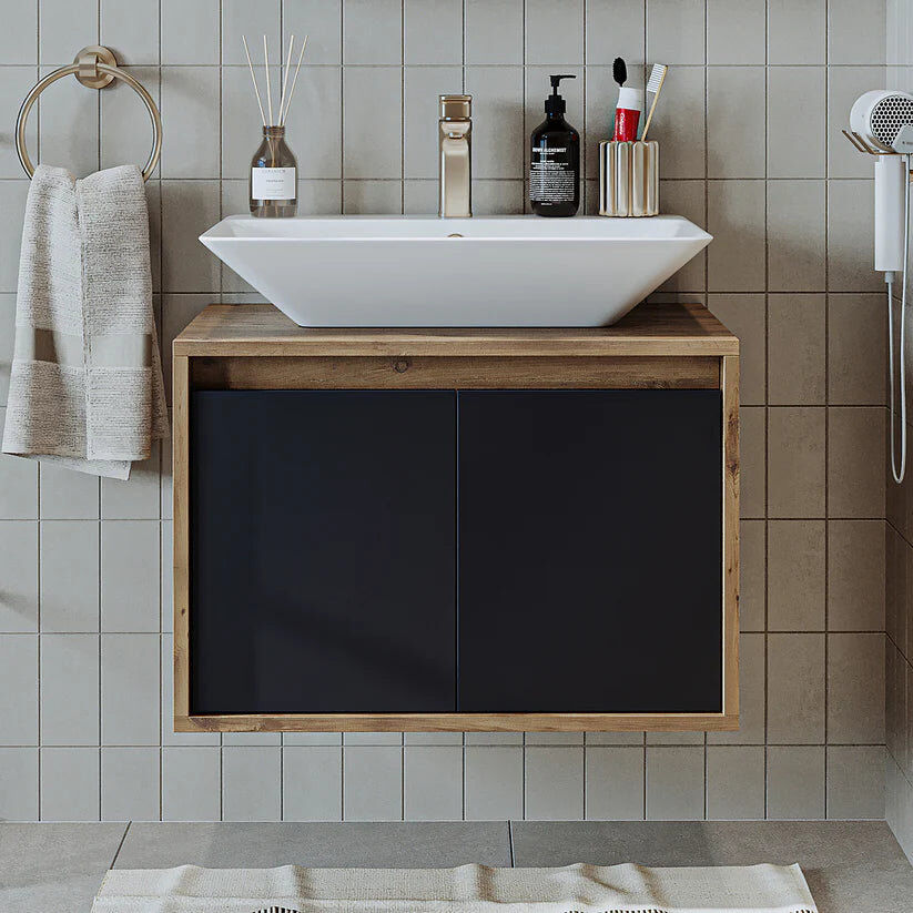 Ebern Designs Ruarie Bathroom Vanity Unit with Ceramic Washbasin 65cm Anthracite/Oak 65mm W