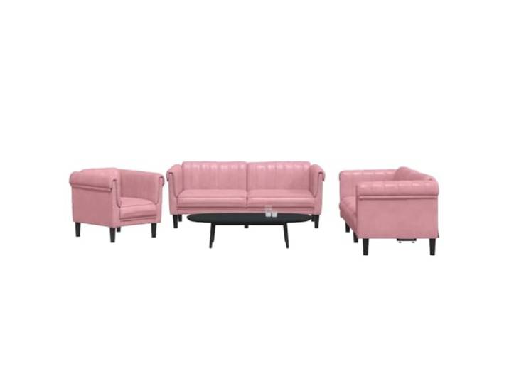 ZQQLVOO 3-TLG. Sofagarnitur Rosa Samt Dick gepolstert, stabile Beine, modernes Design, max. 110 kg pro Sitz