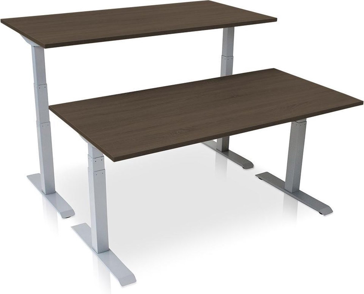 Lineaflex MRC Zit-sta bureau elektrisch verstelbaar - Bruin eiken - B/D: 140 x 80 cm - Aluminium frame met USB en kabelmanagement