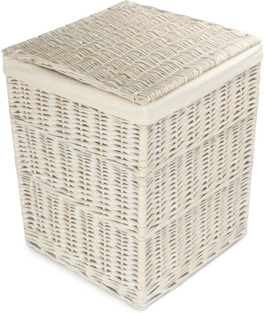 August Grove Wicker Laundry Bin Basket with Lining White Wash/White 61cm H x 46cm W x 46cm D