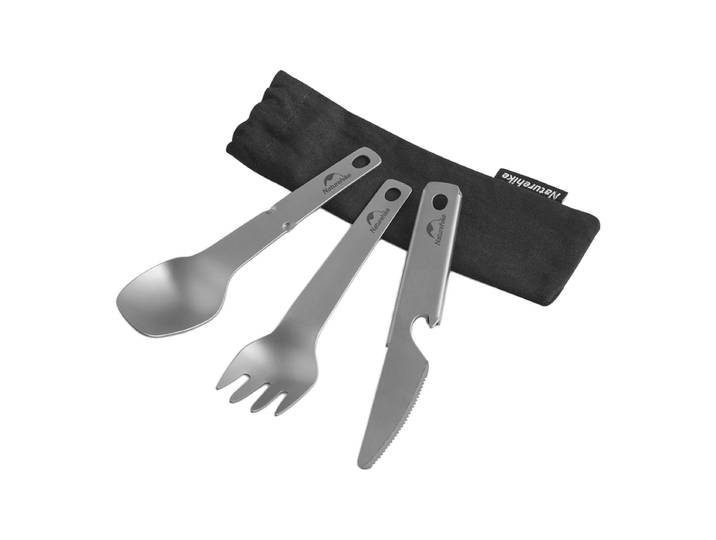 Naturehike tafelgerei van zuiver titanium voor picknick en buiten – mes, vork, lepel en tinnen opener, reisetafelgerei – slechts 40 g