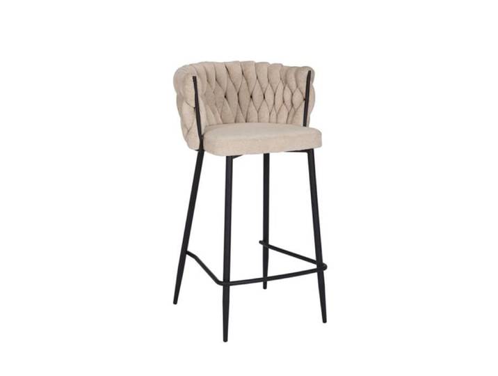 Tabouret de bar River - Livin24 - Chenille beige - Dossier tressé - Confortable