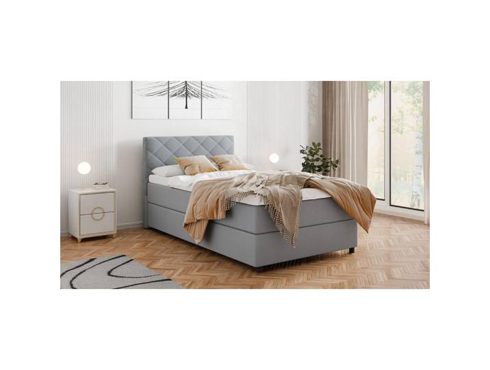 Homesy Boxbett Diamaro 120x200 cm mit Bettkasten und Topper - Hellgrau, Holz, Mode, 120x200 cm, Schlafzimmer, Betten, Boxspringbetten
