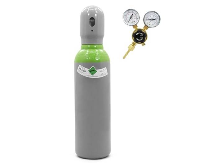 Gasflasche Argon CO2 5l gefüllt + Druckminderer Set - Mischgas 18 (82% Argon, 18% CO2) Schutzgas für MIG MAG Schweißen - Schweißgas 150 bar, 1 m³, TÜV 10 Jahre, W21.8 Bestschweissen.de