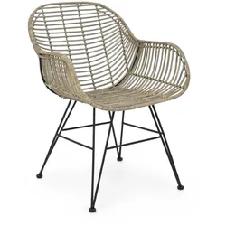Stuhl Raquel mit Armlehne, Rattan und Metall, skandinavischer Boho Stil, naturfarben, bequem für Deinen Essbereich