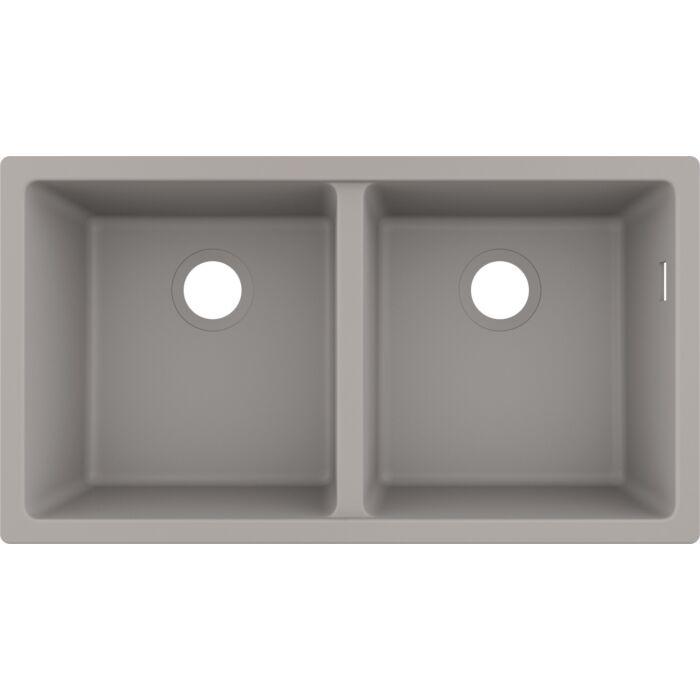 hansgrohe Unterbauspüle 43434380 820 x 450 mm, 2 Hauptbecken, betongrau
