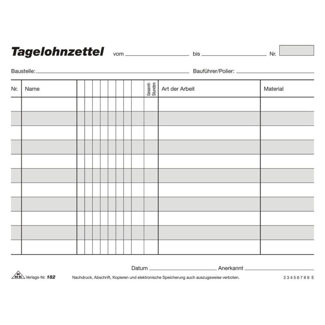 Rnk Lohnarbeitsnachweis DIN A5 quer 3 Durchschläge 3x40 Bl. (40x) (22150994)