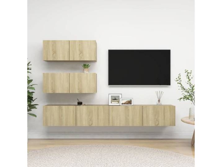 766 ®Moderne Ensemble de Home Meuble télé Armoire HiFi Meuble TV 4 pcs Home Meuble télé Armoire HiFi Ensemble de Salon Chêne sonoma