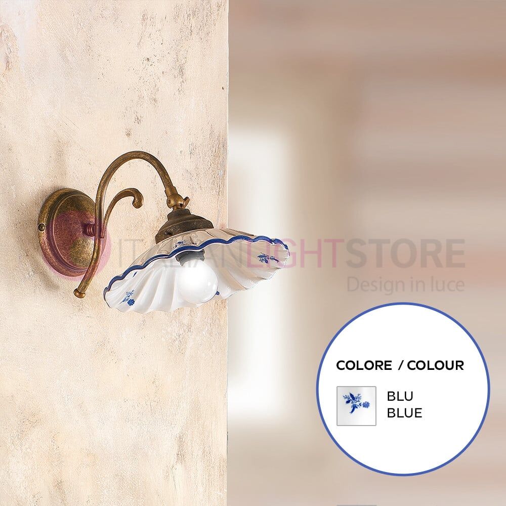 Altopascio Applique Da Parete Ceramica Ottone Rustica Country - Blu