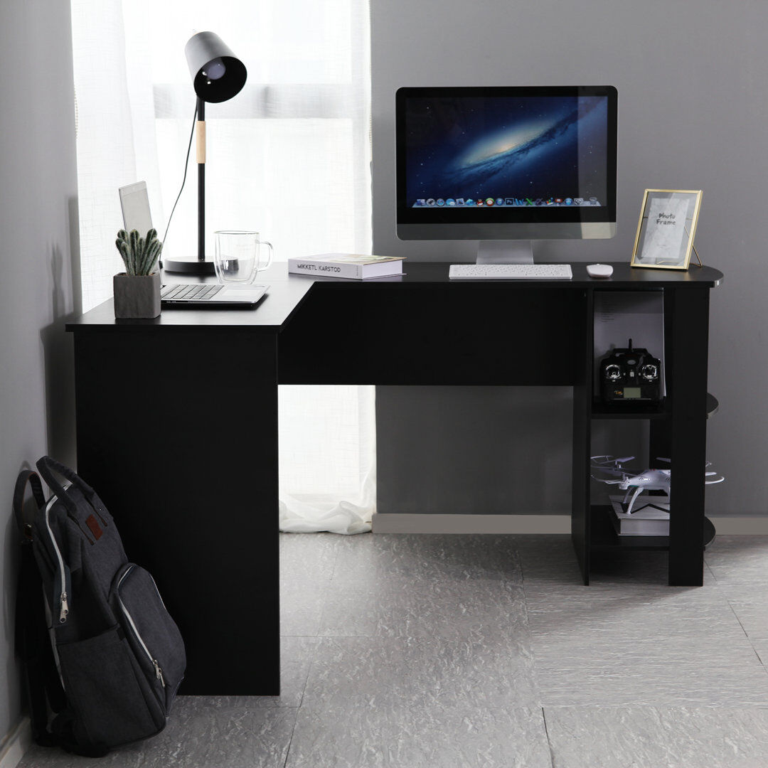 Zipcode Design Amelius L-Shaped Writing Desk Black 72cm H X 140cm W X 48cm D