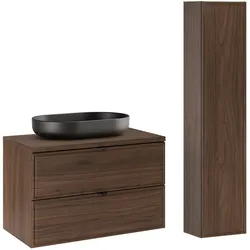 BADMÖBEL 80cm Elias 2er-Set Dunkles Holz
