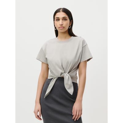 T-Shirt LEGER "Tessy, LeGer by Lena Gercke", Damen, Gr. 36, grau (hellgrau), Jersey, Obermaterial: 100% Baumwolle, taillenlang, Rundhals, Shirts T-Shirt, mit Knoten-Detail, cropped