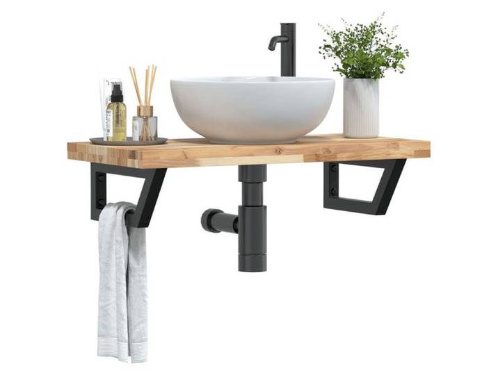 Étagère murale pour vasque - vidaxl - Bois massif d'acacia - Acier noir - 80x40x4 cm - Capacité de charge 100 kg
