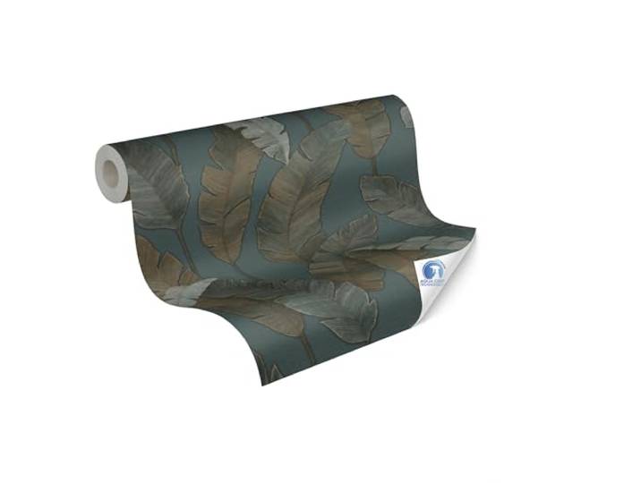 Livingwalls vorgeleimte Palmentapete– Grün-Blau – 0,53 x 10,05 m DESIGNDROP Natürliches Botanisch-Motiv als Akzent – matte Motivtapete, nur anfeuchten & ankleben, Tapezieren ohne Kleister