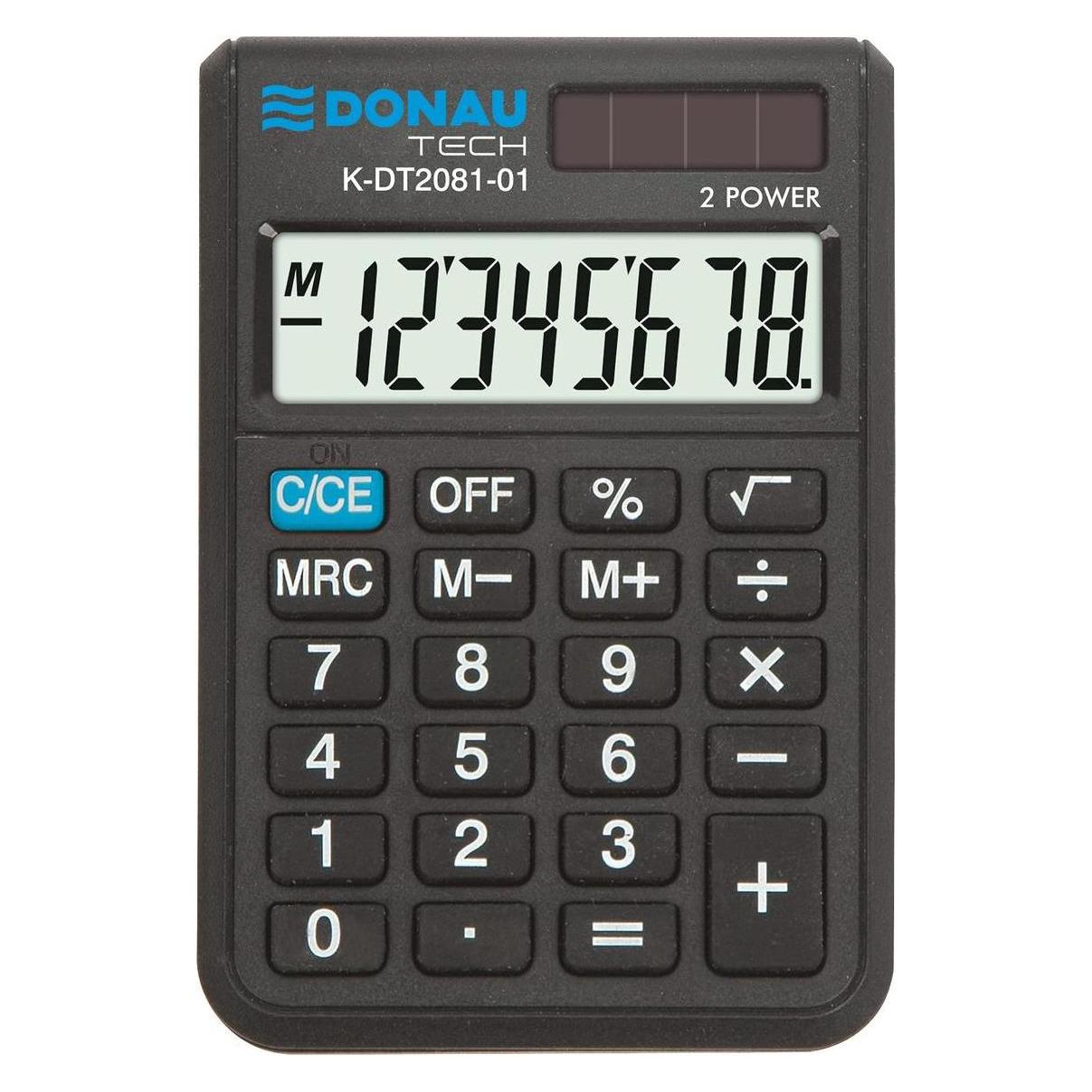 Donau Taschenrechner tech, 8-stellig, anzeige, masse 90x60x11 mm, schwarz (Batteriebetrieb) (K-DT2081-01)